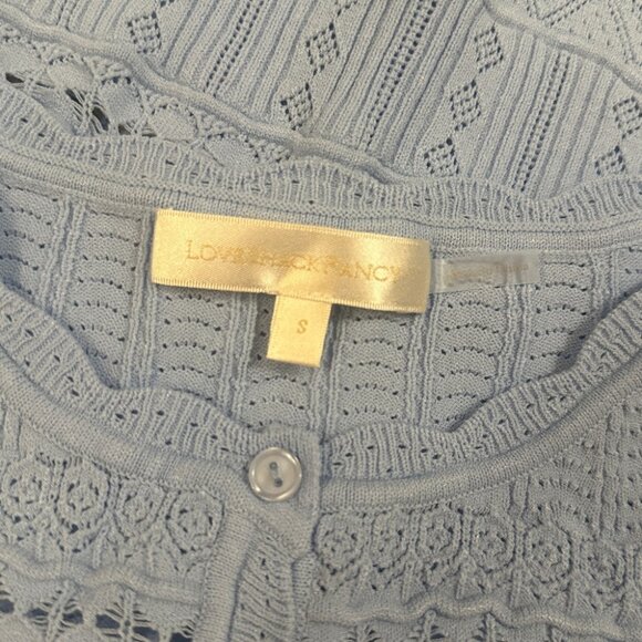 NEW LoveShackFancy Media Pointelle Scallop Cardigan in Morning Tide Blue | sz S - Picture 11 of 14